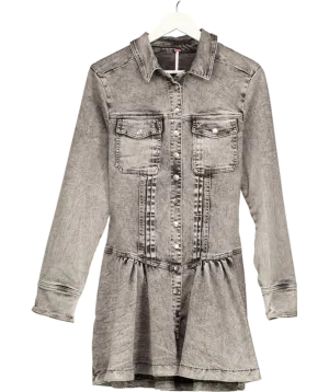 Free People Grey Roadhouse Denim Shirt Mini Dress UK M