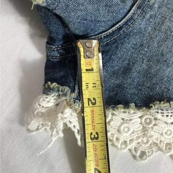 Free People Lacey Crochet Trimmed Denim Cutoff Shorts In True Blue New Size 29
