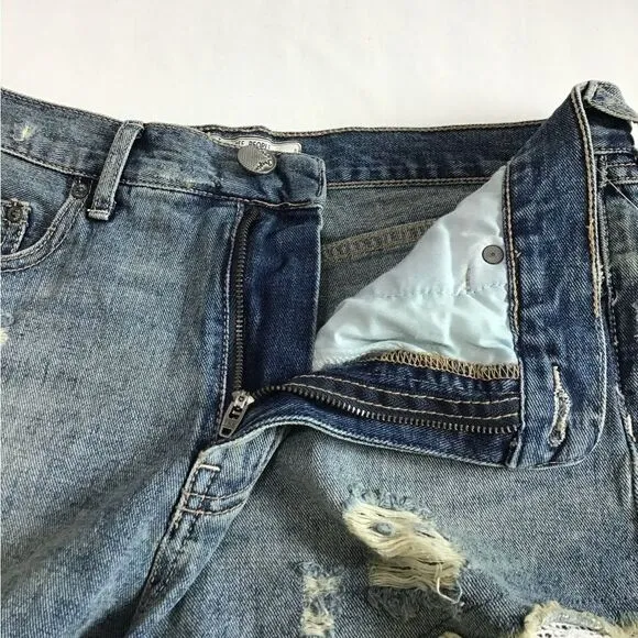 Free People Lacey Crochet Trimmed Denim Cutoff Shorts In True Blue New Size 29