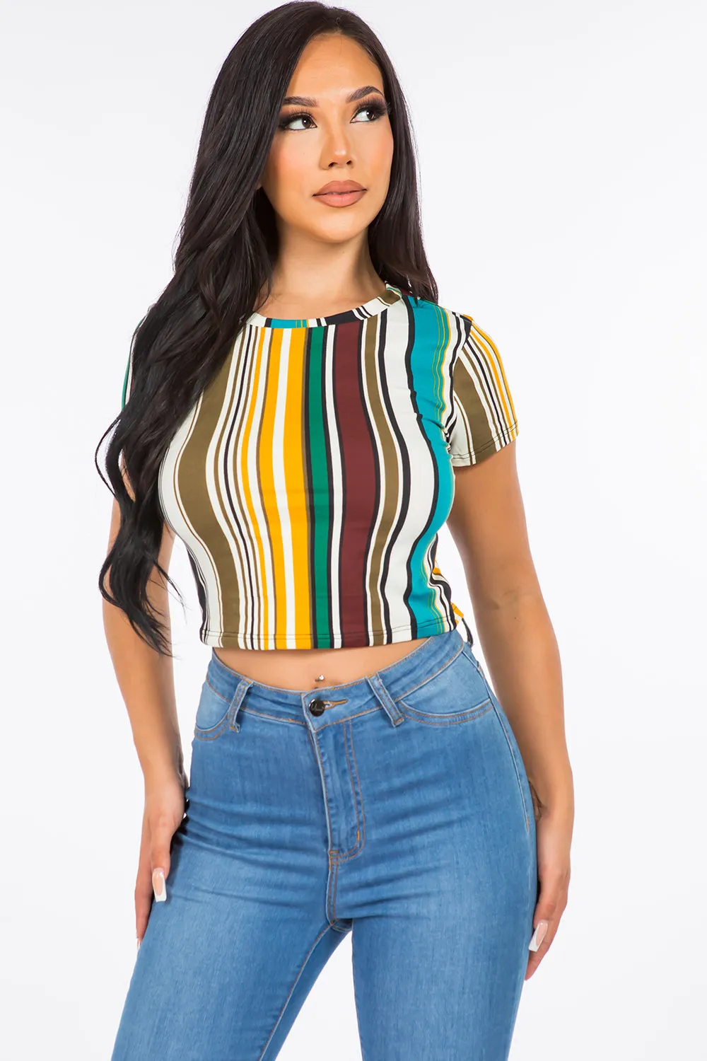 Gemma Striped Crop Top Tee