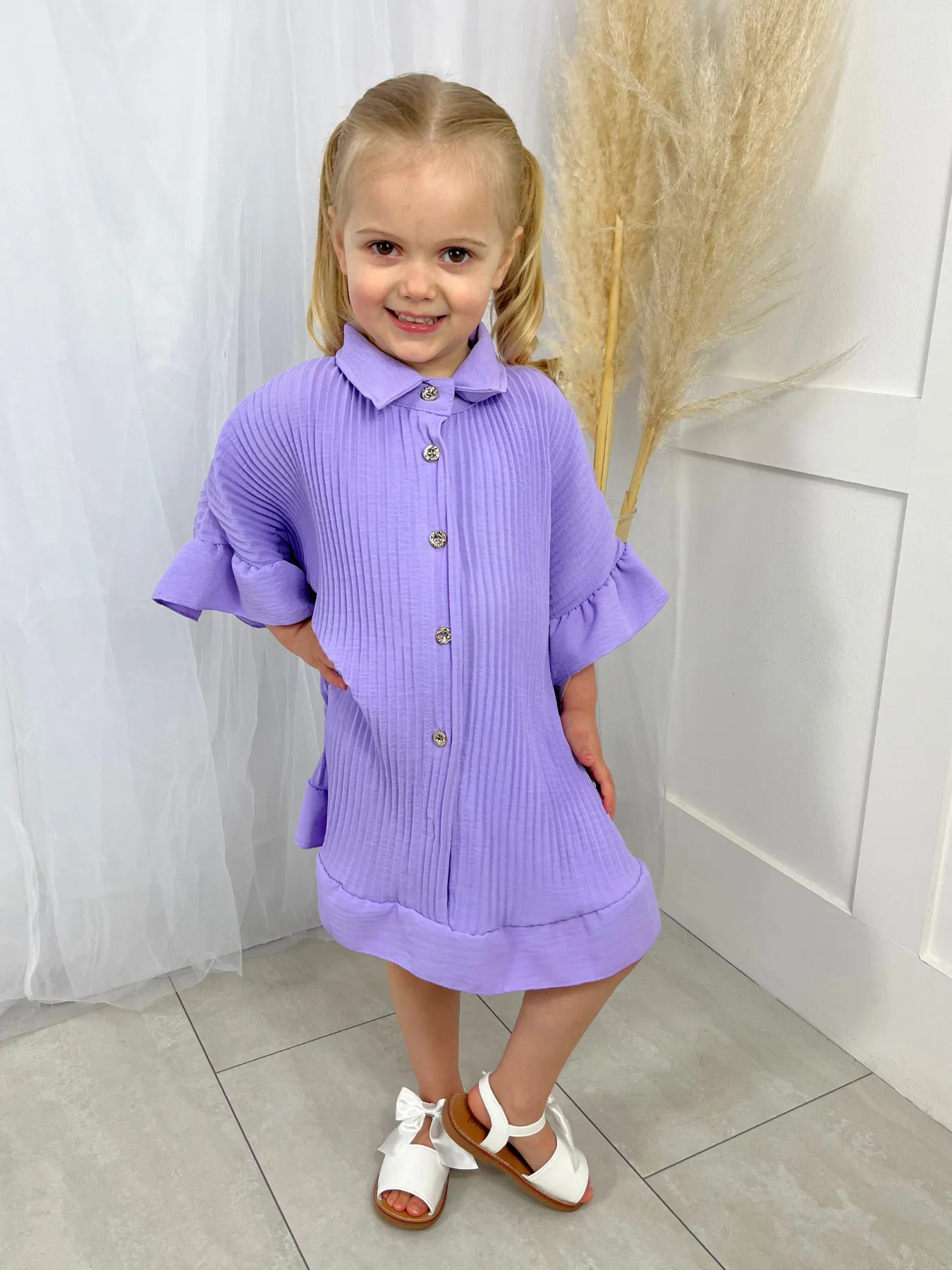 Girls Frill Shirt Dress - Lilac
