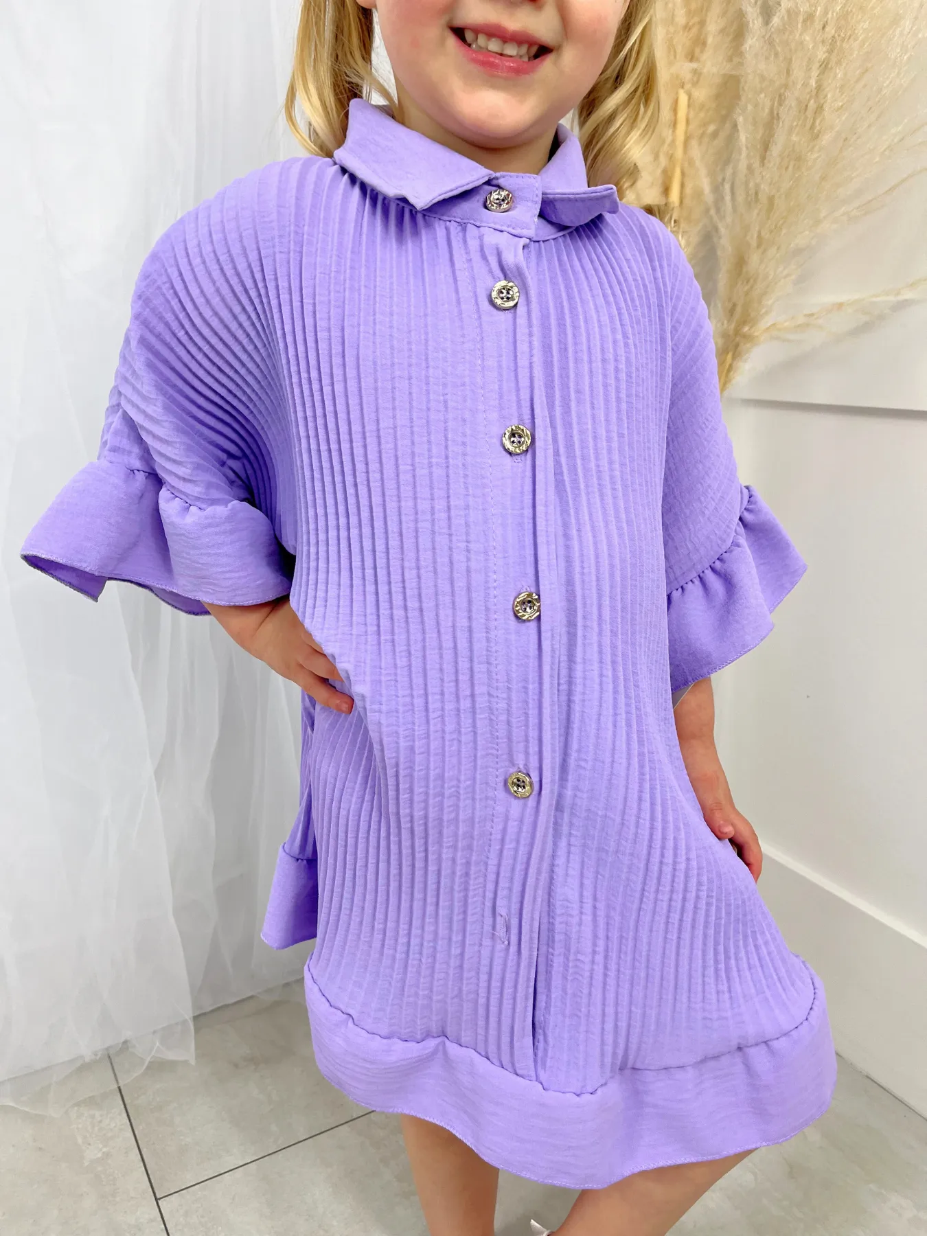 Girls Frill Shirt Dress - Lilac