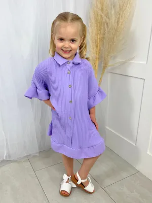 Girls Frill Shirt Dress - Lilac