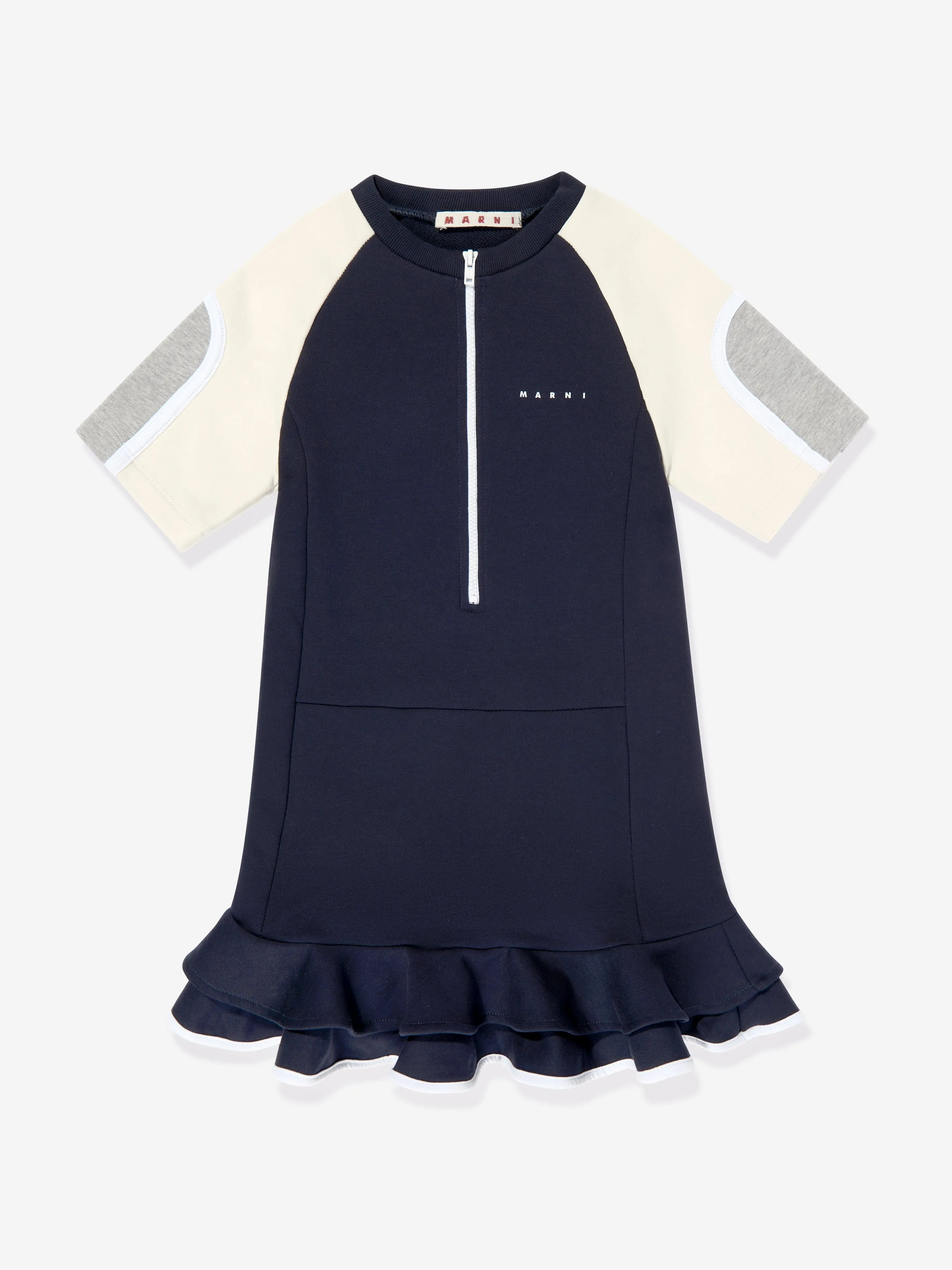 Girls Unbrushed Fleece Zip Dress in Navy