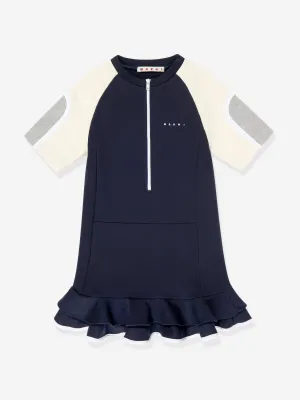 Girls Unbrushed Fleece Zip Dress in Navy