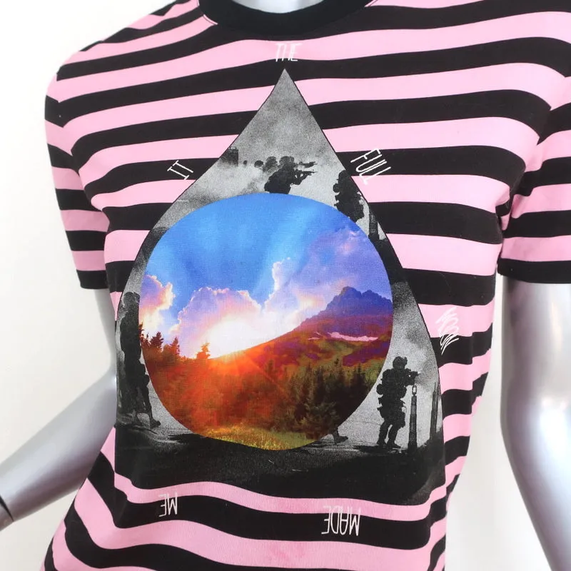 Givenchy Full Moon Striped T-Shirt Pink/Black Size Small Short Sleeve Top