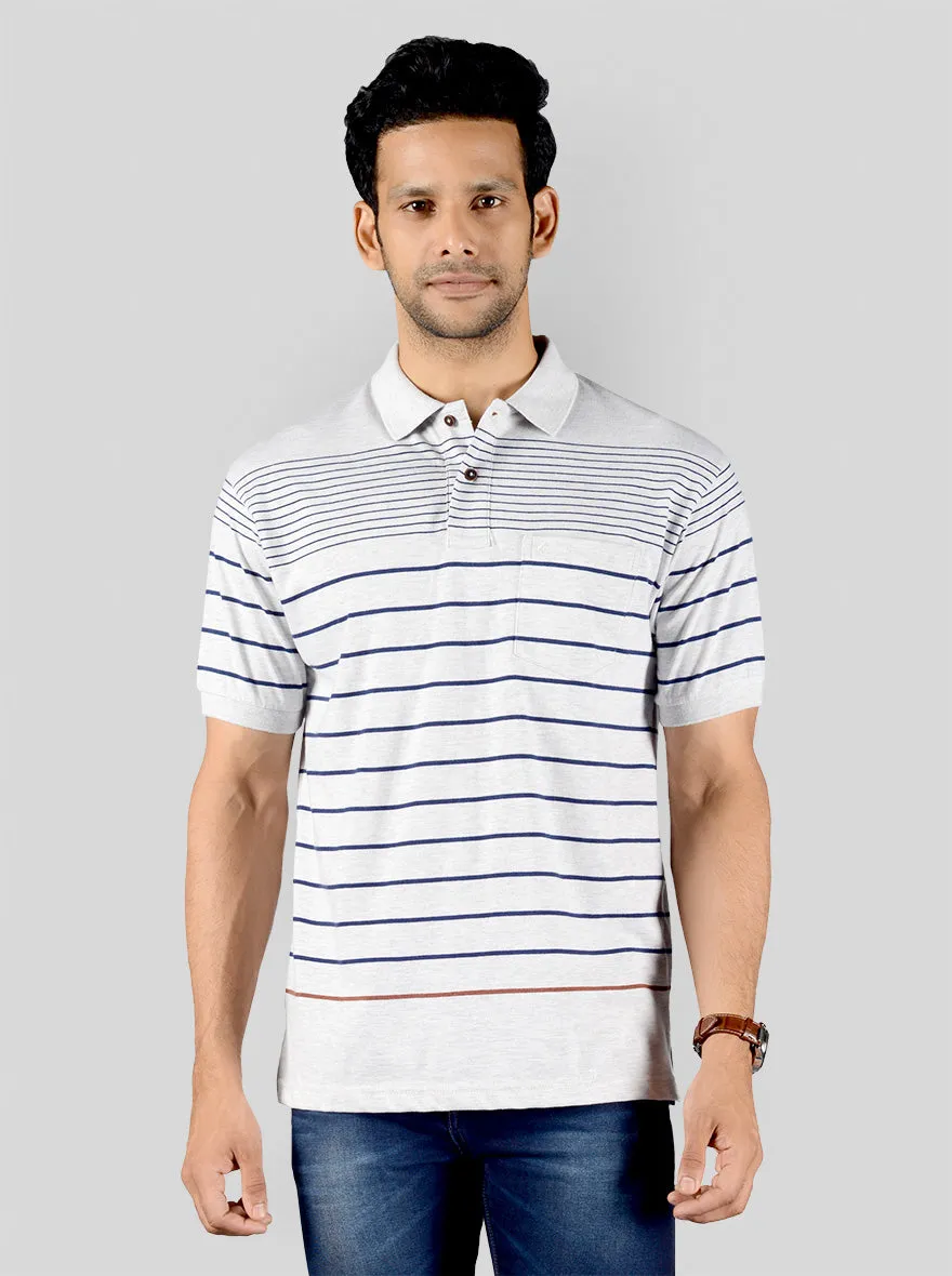 Glacier Grey Striped Slim Fit Polo T-shirt | Greenfibre