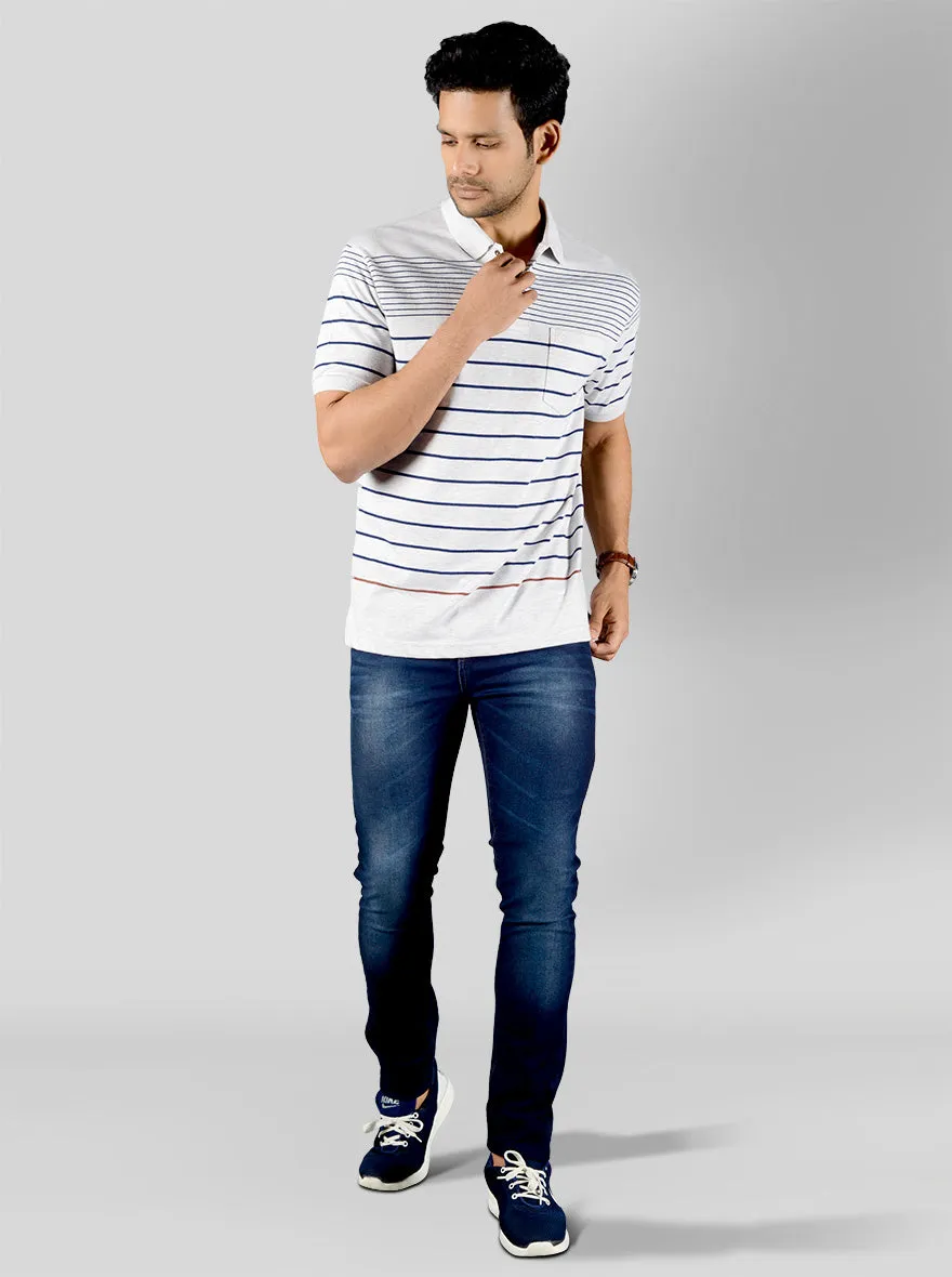 Glacier Grey Striped Slim Fit Polo T-shirt | Greenfibre