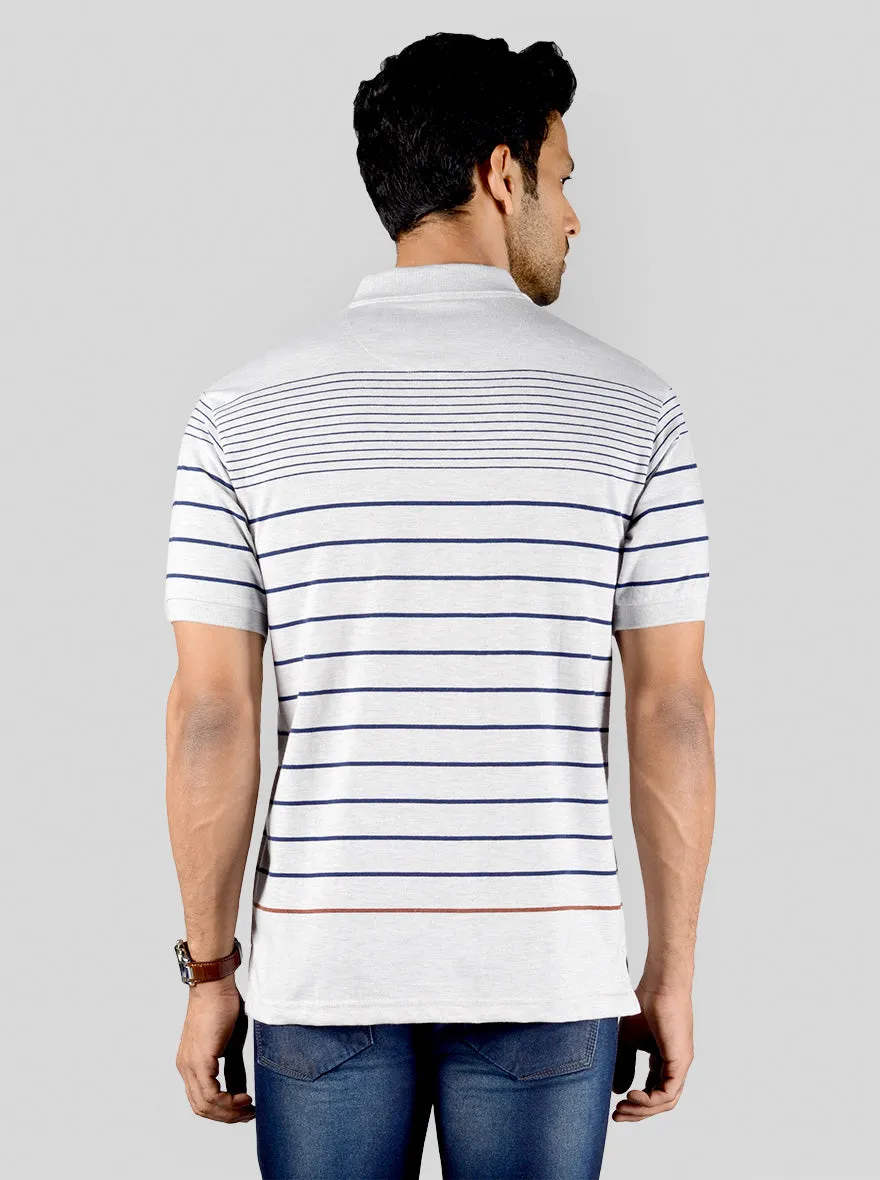 Glacier Grey Striped Slim Fit Polo T-shirt | Greenfibre