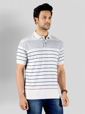 Glacier Grey Striped Slim Fit Polo T-shirt | Greenfibre