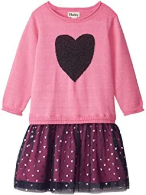 Glitter Heart Drop Waist Tulle Dress