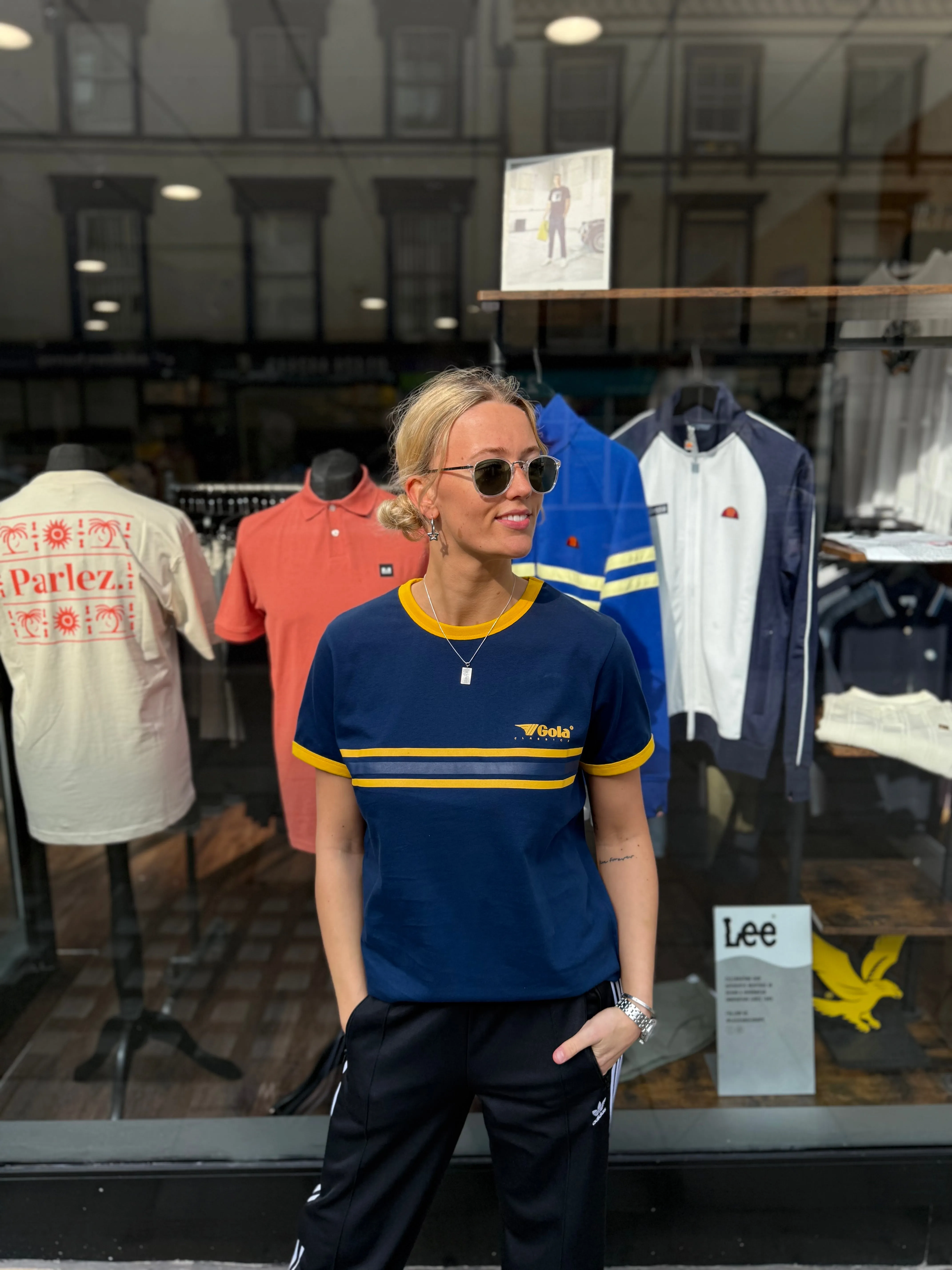 Gola Stripe Logo T-Shirt Navy/Yellow