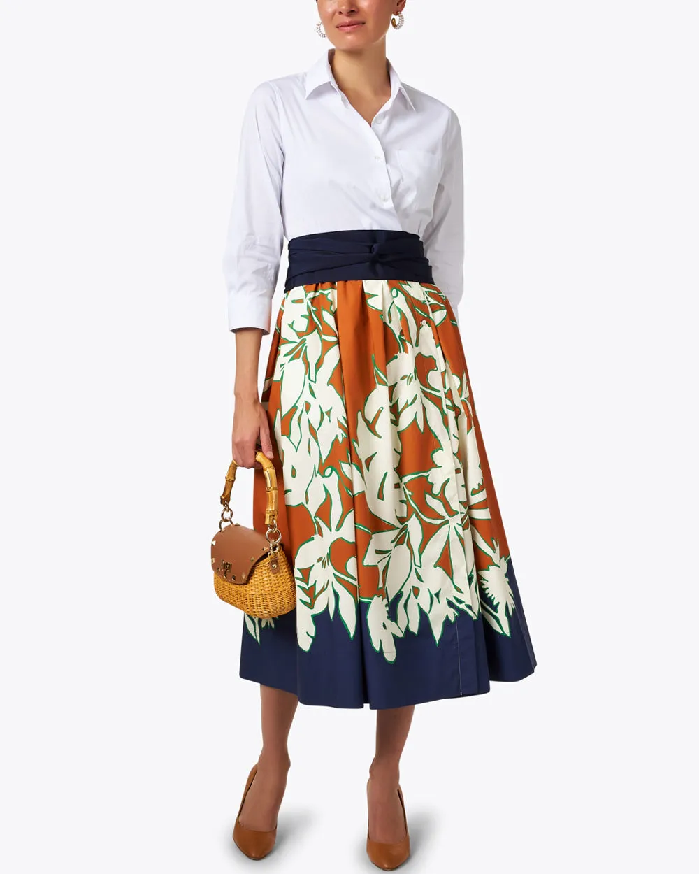 Graphic Flowers Elena Poplin Midi Dress