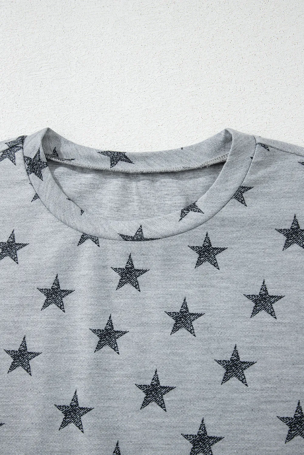 Gray Star Print Tiered Ruffle Sleeve Crew Neck T Shirt