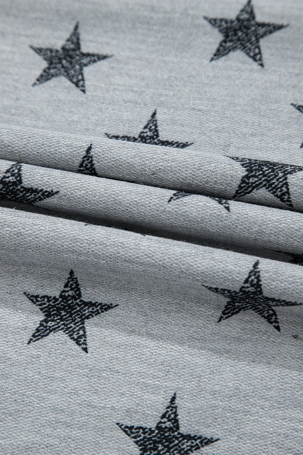 Gray Star Print Tiered Ruffle Sleeve Crew Neck T Shirt