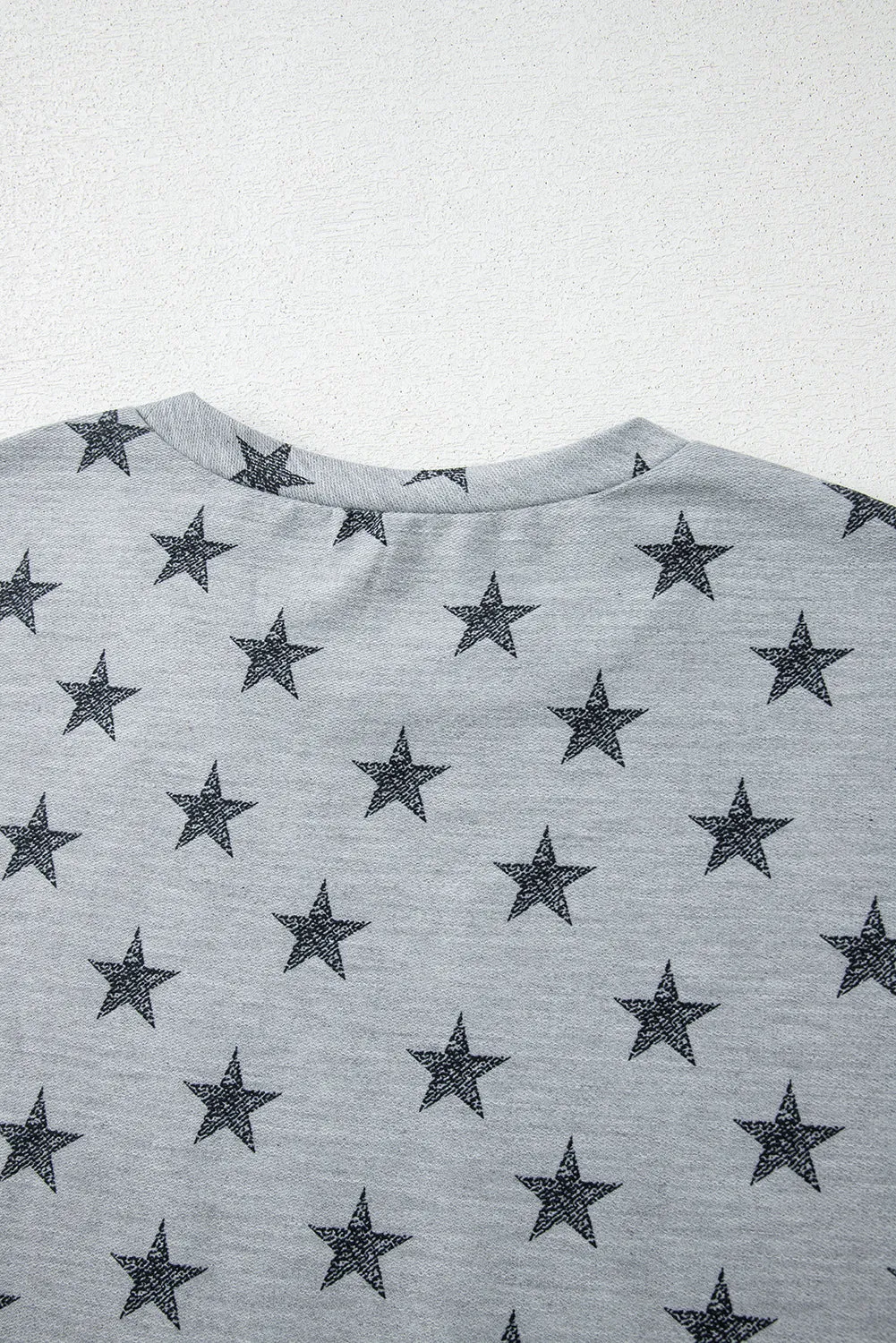 Gray Star Print Tiered Ruffle Sleeve Crew Neck T Shirt