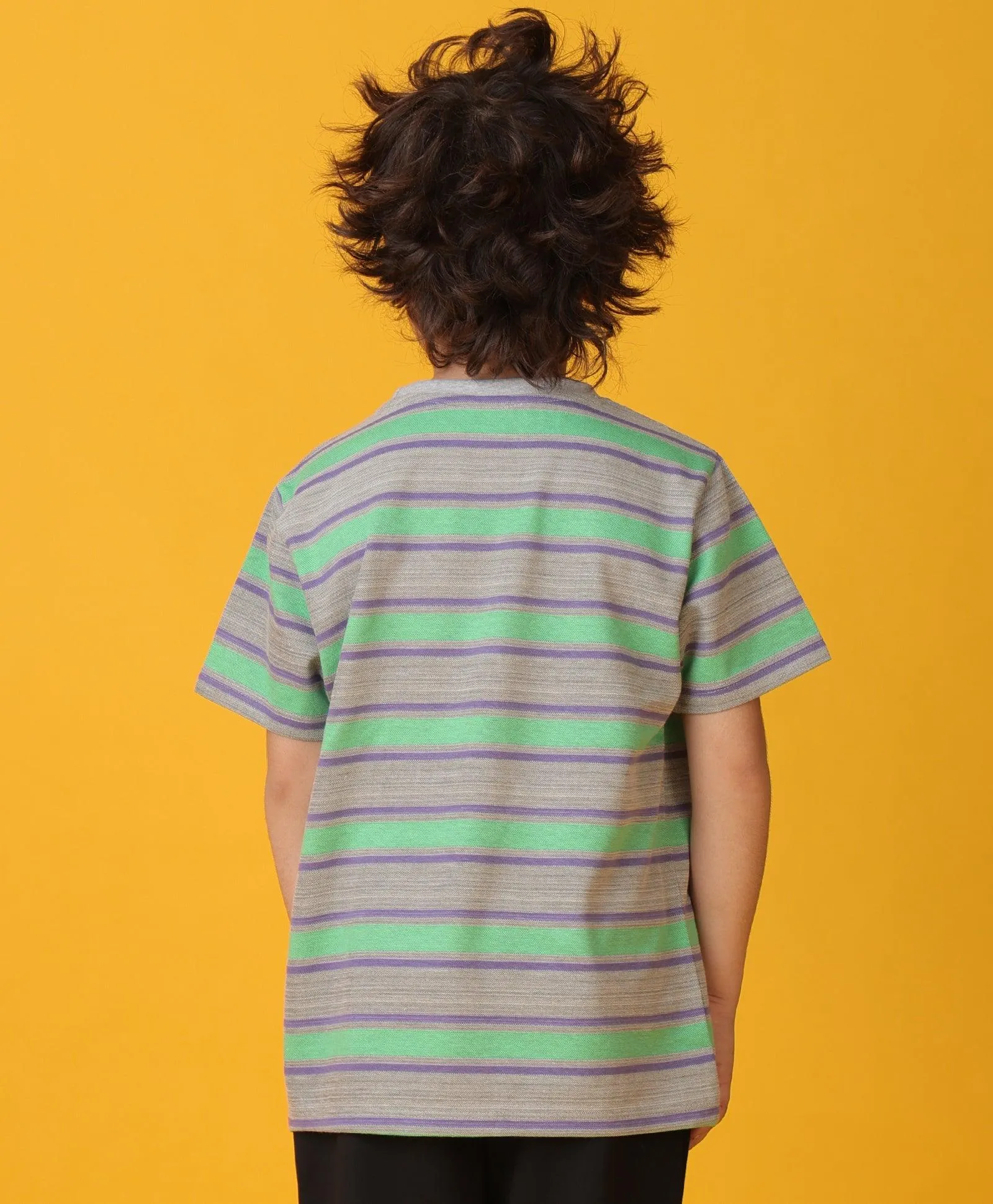 GREEN GREY STRIPED SHORT SLEEVES BOYS T-SHIRT -GREEN