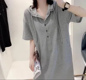 Grey T-Shirt Dress with Hoodies