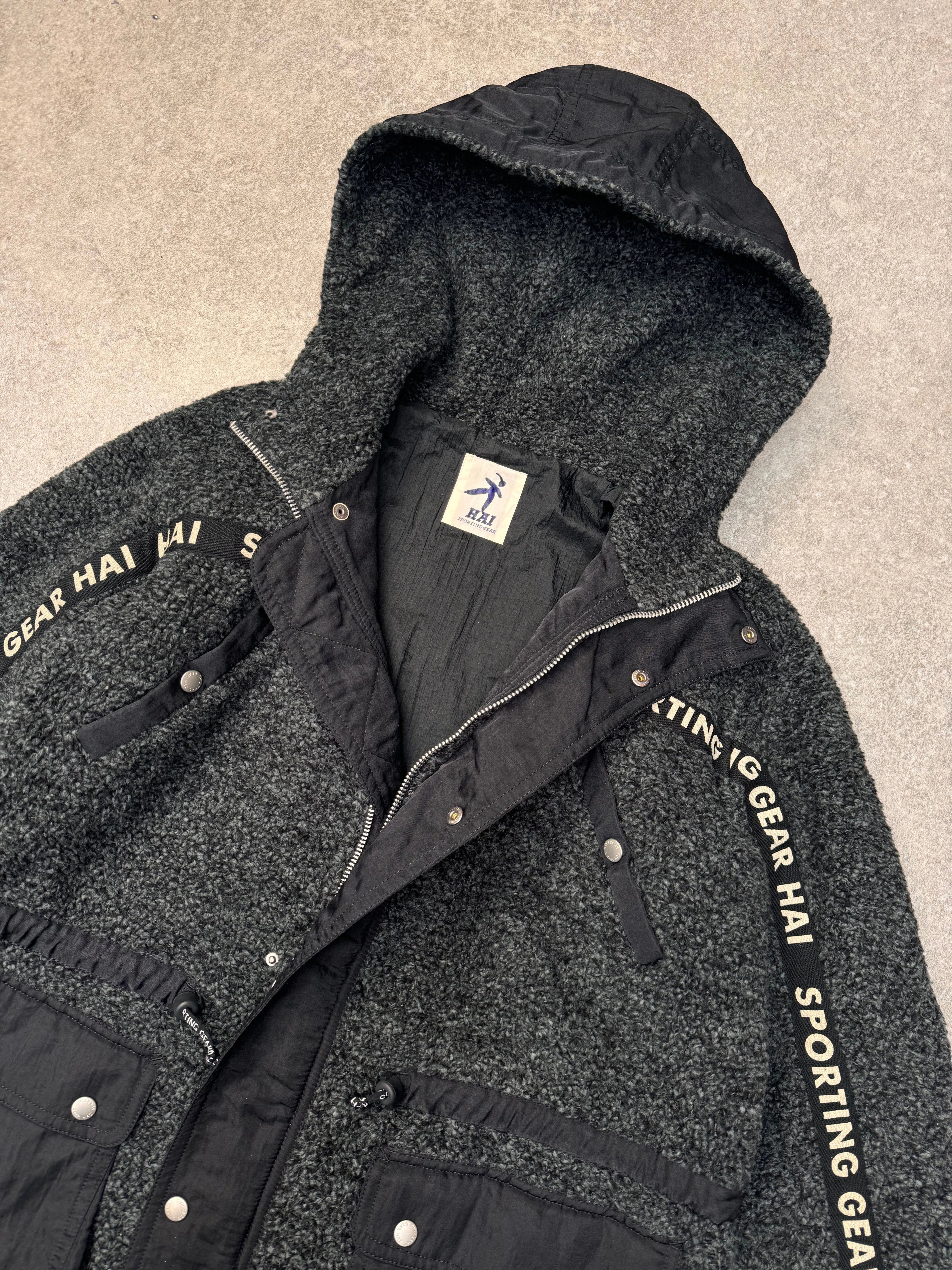 Hai Sporting Gear Reversible Logo Tape Grey Fleece Parka Jacket