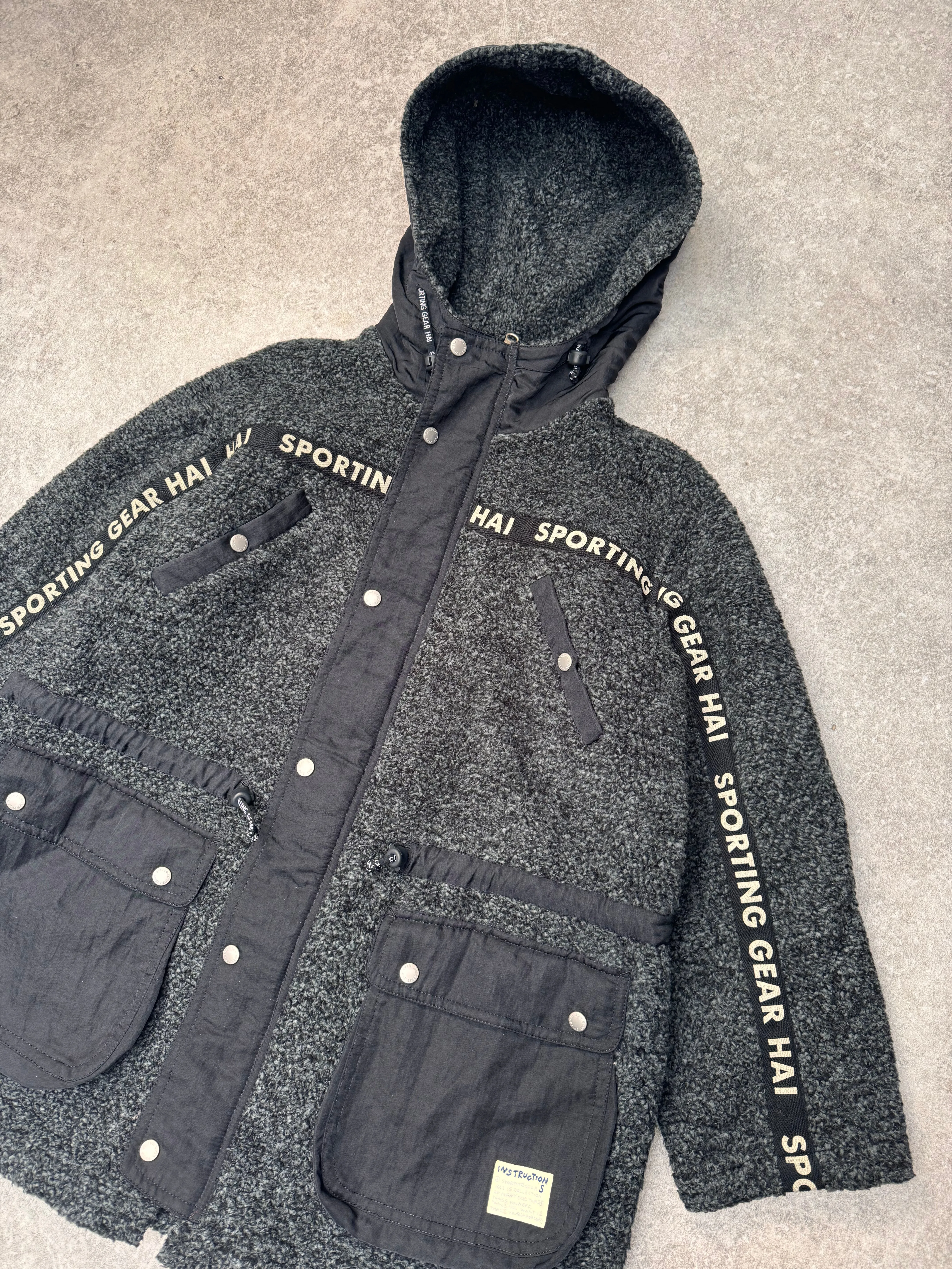 Hai Sporting Gear Reversible Logo Tape Grey Fleece Parka Jacket