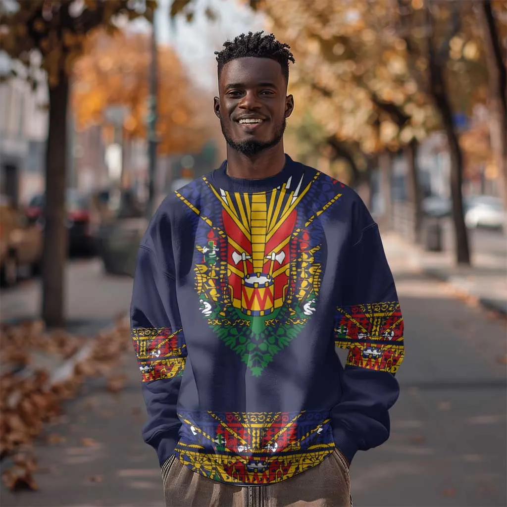 Haiti Flag Sweatshirt Traditional Dashiki Black Color LT03