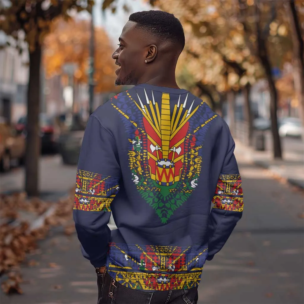 Haiti Flag Sweatshirt Traditional Dashiki Black Color LT03