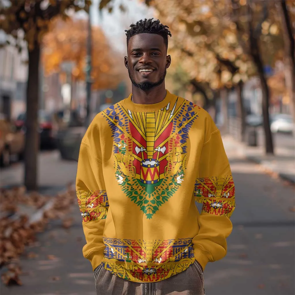 Haiti Flag Sweatshirt Traditional Dashiki Yellow Color LT03
