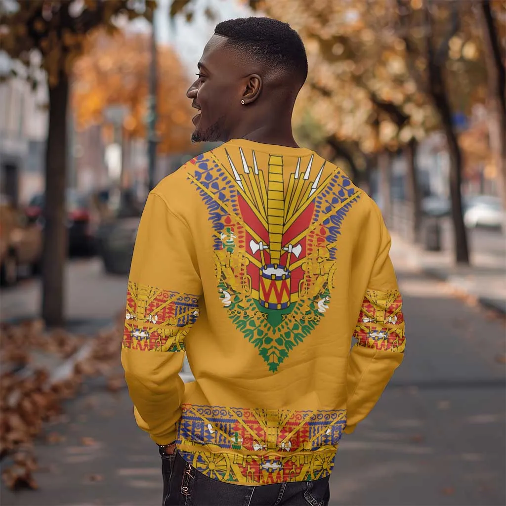 Haiti Flag Sweatshirt Traditional Dashiki Yellow Color LT03