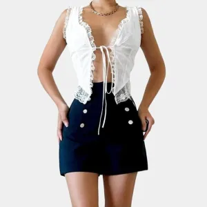 H&amp;M Navy Blue High Waisted Sailor Double Breasted Button Front Shorts Size 0/XS