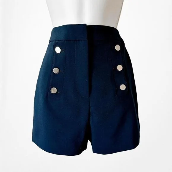 H&amp;M Navy Blue High Waisted Sailor Double Breasted Button Front Shorts Size 0/XS