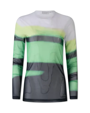 Haste Stripe Print Mix Mesh Top