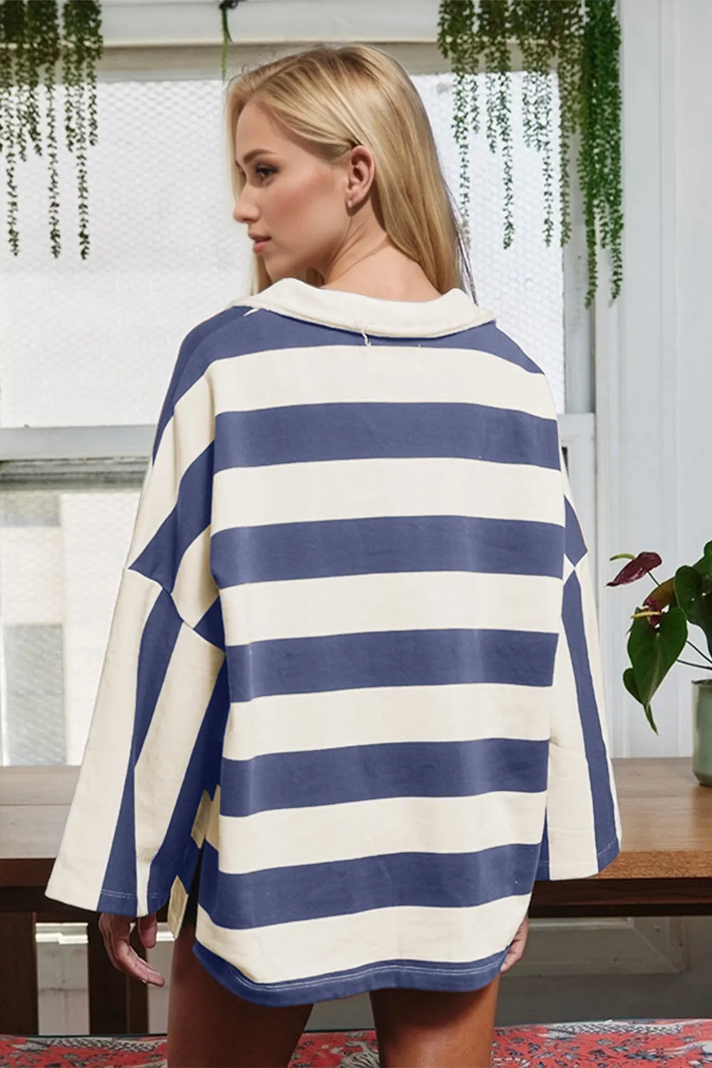 Hazel Blues® |  Oh Striped Johnny Collar Long Sleeve T-Shirt