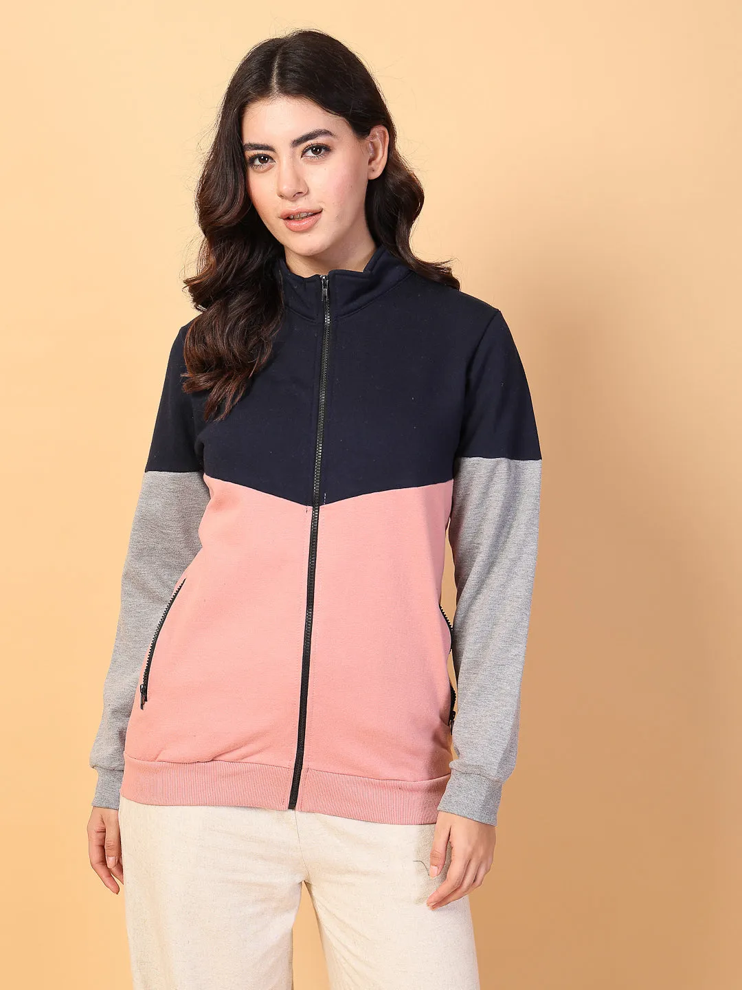 High Neck Colorblock Fleece Pullover