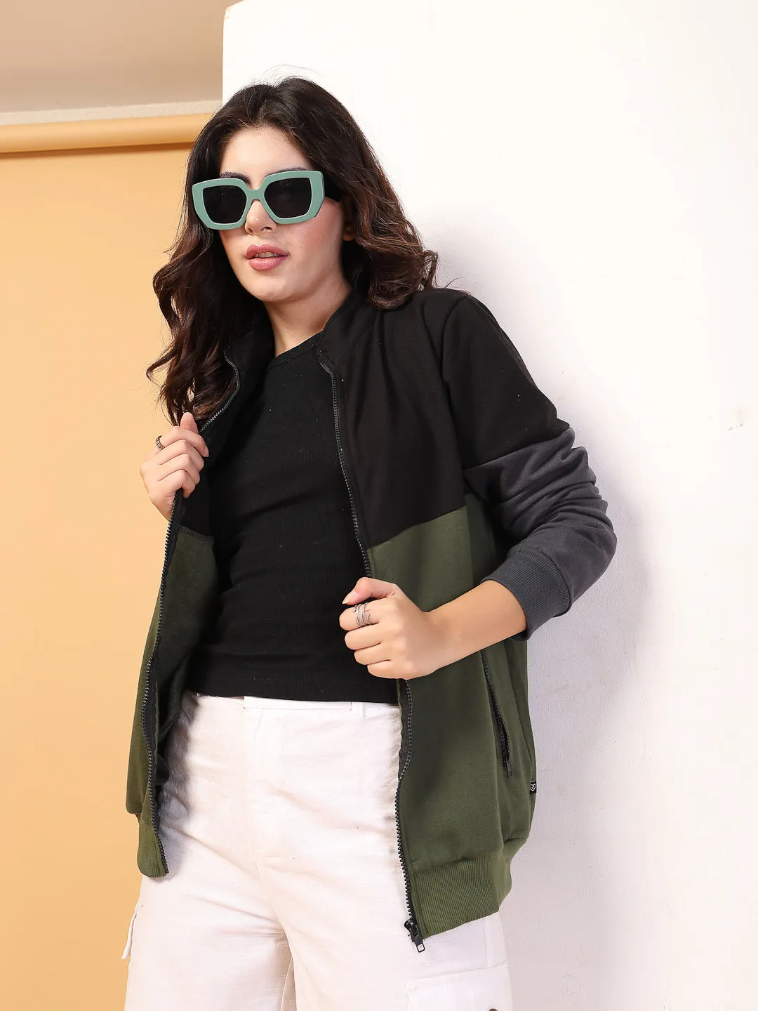High Neck Colorblock Fleece Pullover