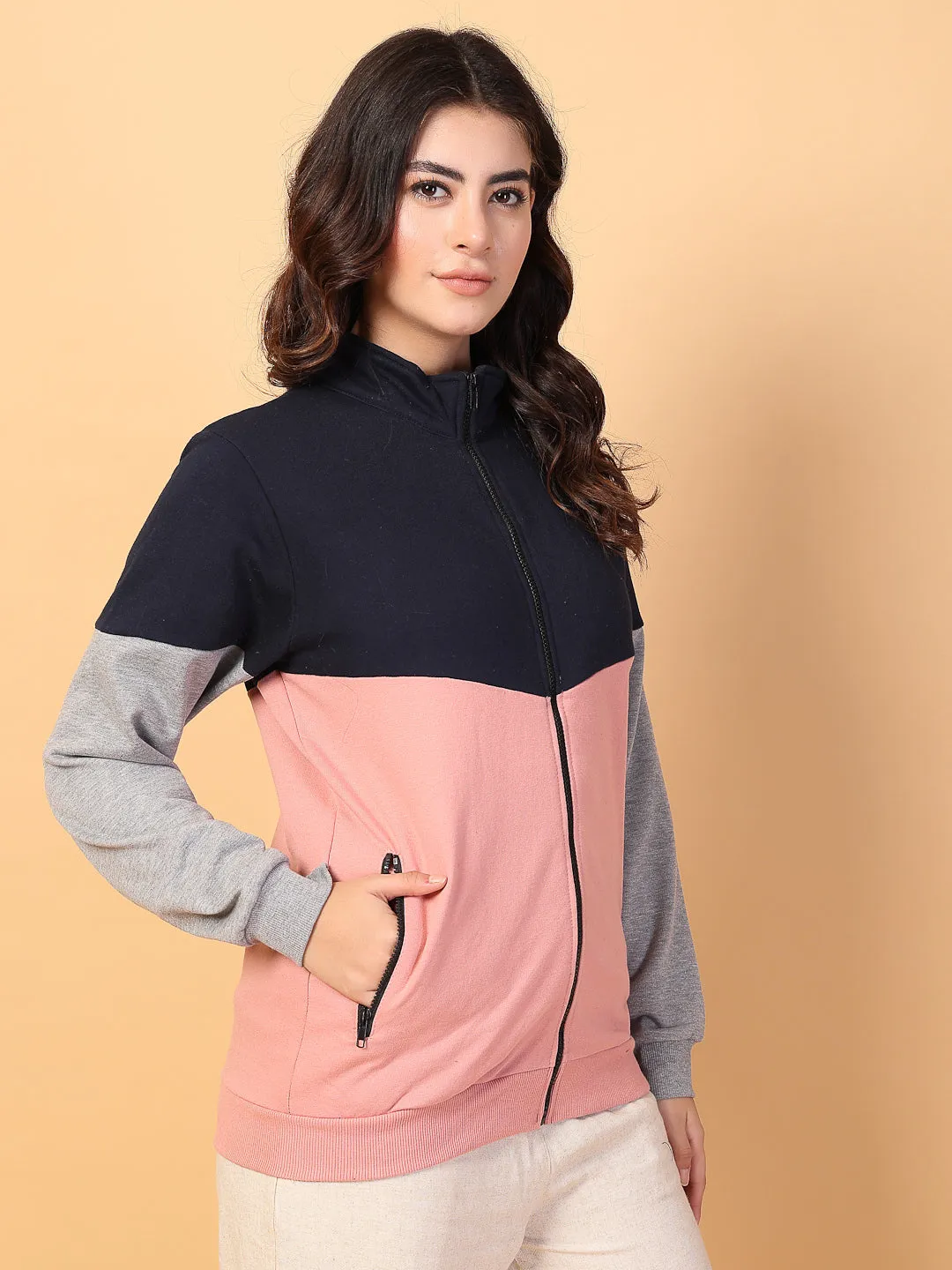 High Neck Colorblock Fleece Pullover