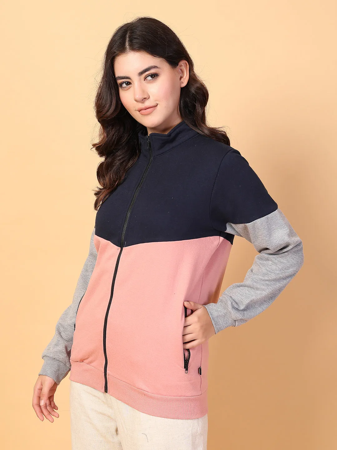 High Neck Colorblock Fleece Pullover
