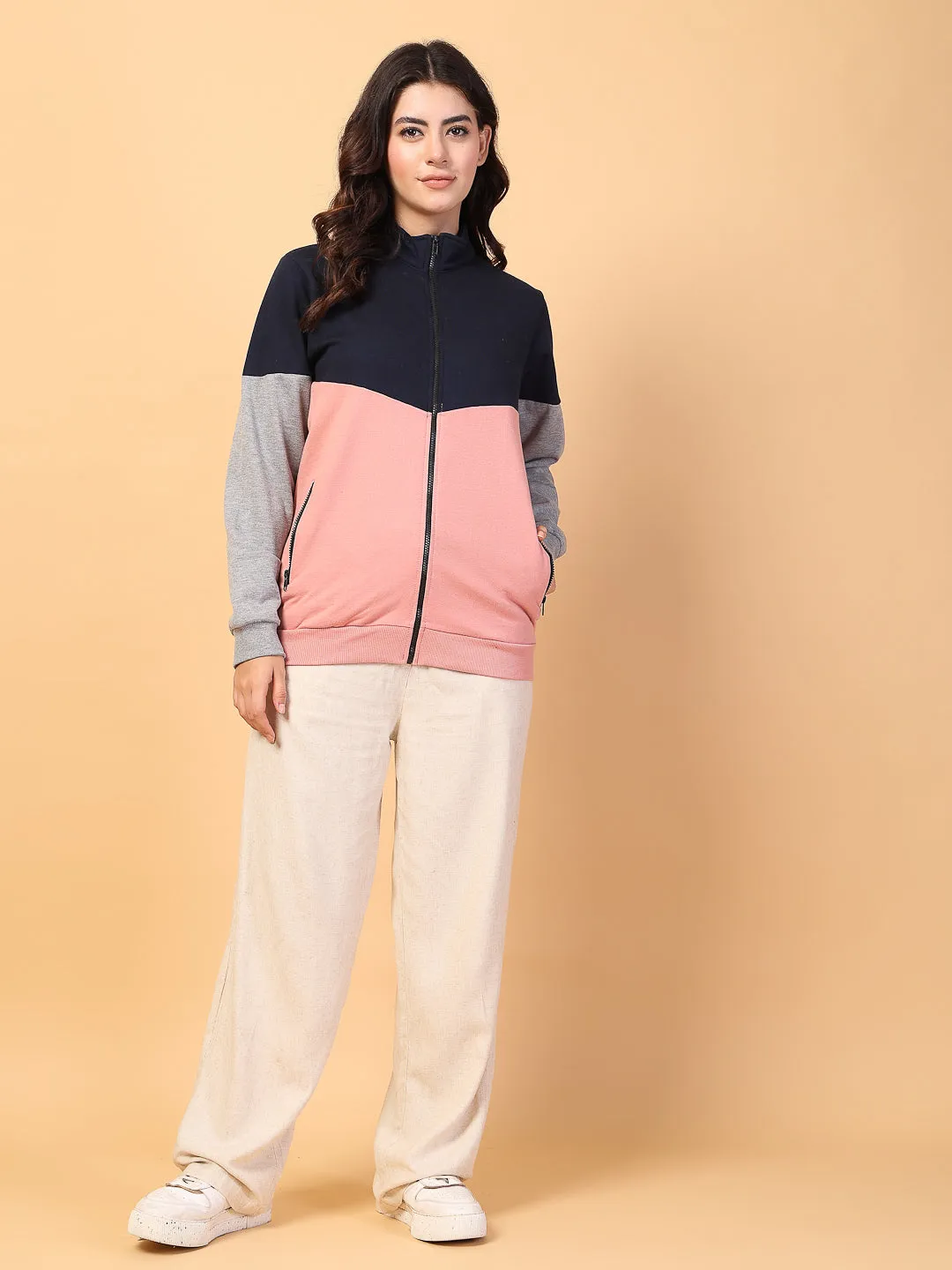 High Neck Colorblock Fleece Pullover
