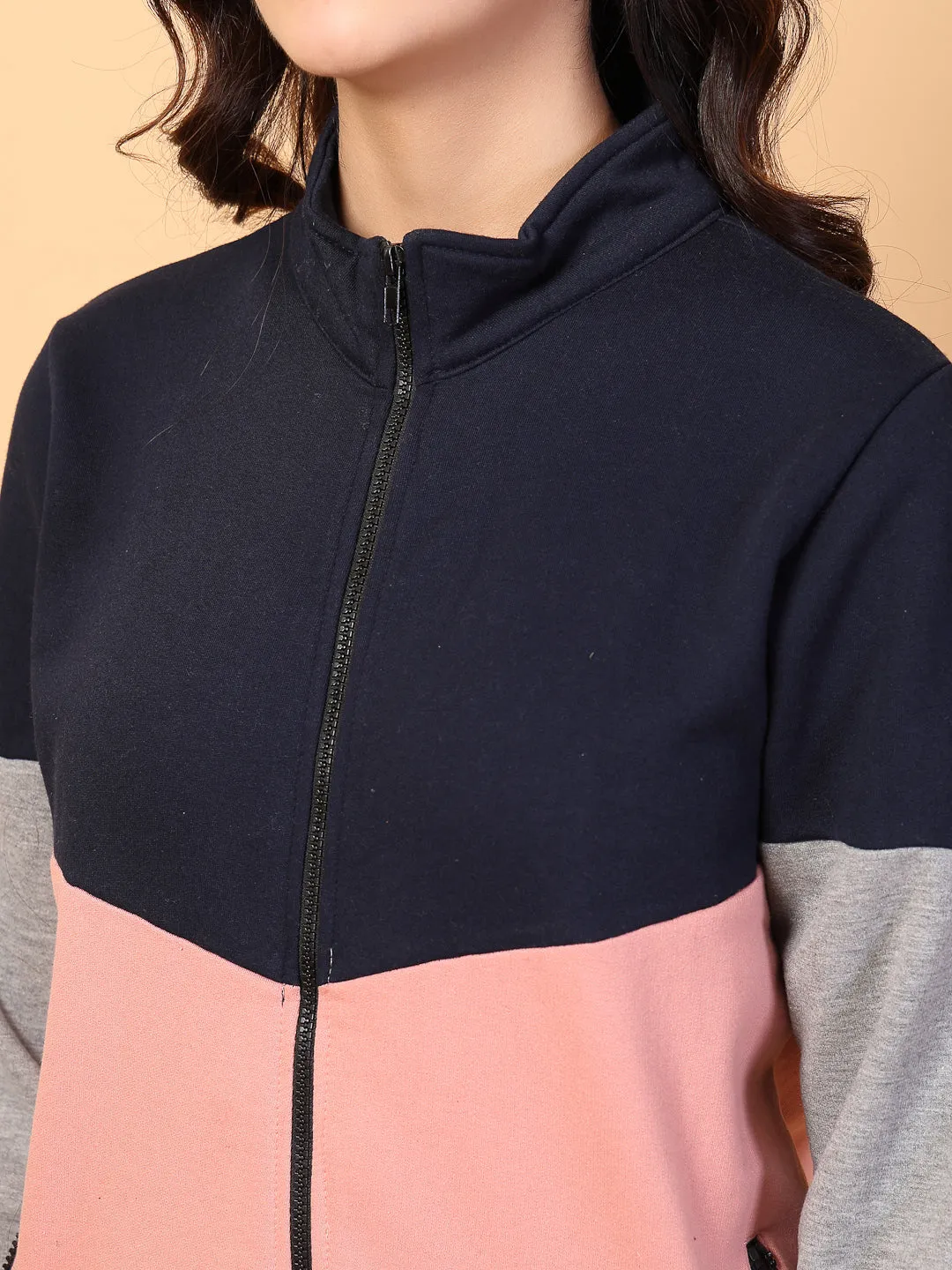 High Neck Colorblock Fleece Pullover