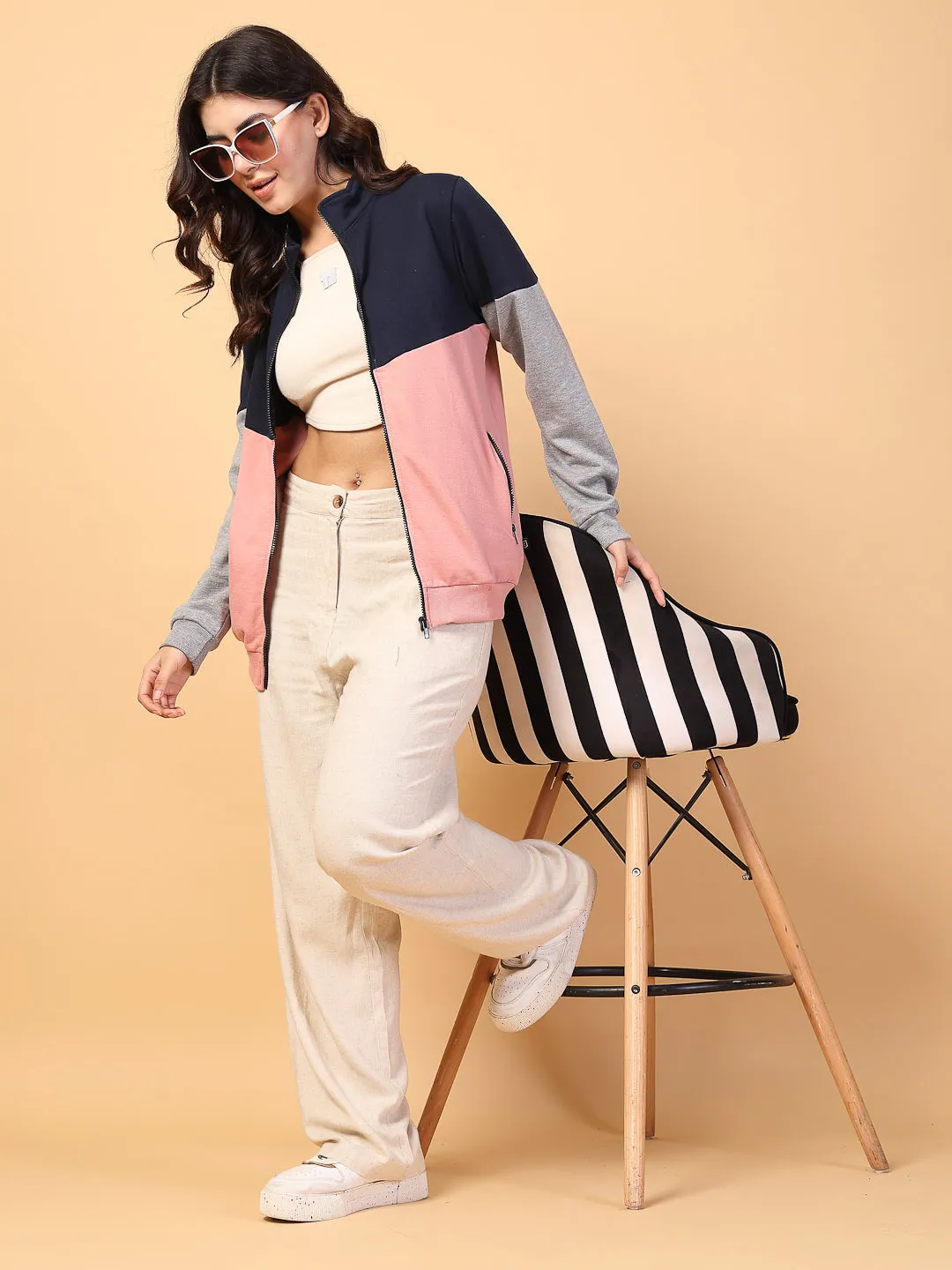 High Neck Colorblock Fleece Pullover