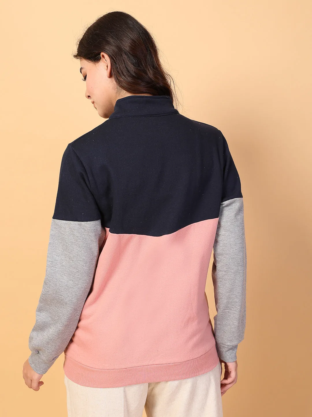 High Neck Colorblock Fleece Pullover