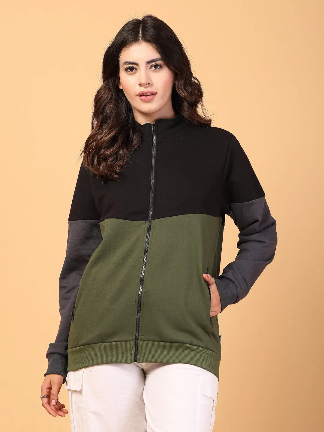High Neck Colorblock Fleece Pullover
