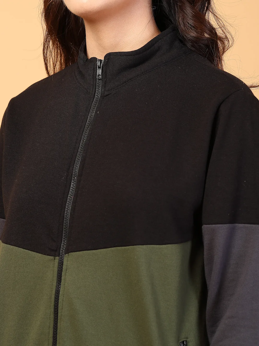 High Neck Colorblock Fleece Pullover