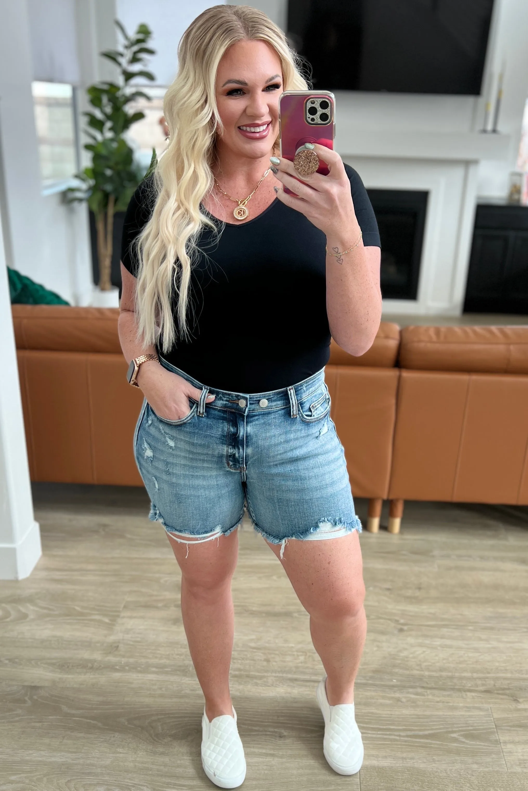 High Rise Adjustable Button Judy Blue Shorts