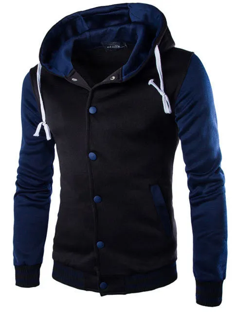 Hooded Baseball Jacket Men Fashion Design Black Mens Slim Fit Varsity Jacket Stylish College