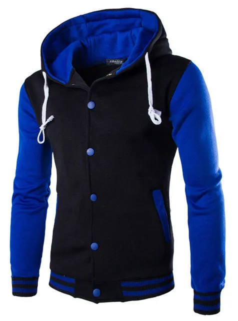 Hooded Baseball Jacket Men Fashion Design Black Mens Slim Fit Varsity Jacket Stylish College