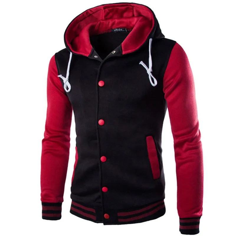 Hooded Baseball Jacket Men Fashion Design Black Mens Slim Fit Varsity Jacket Stylish College
