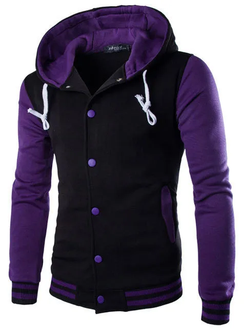 Hooded Baseball Jacket Men Fashion Design Black Mens Slim Fit Varsity Jacket Stylish College