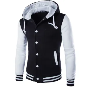 Hooded Baseball Jacket Men Fashion Design Black Mens Slim Fit Varsity Jacket Stylish College