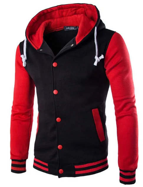 Hooded Baseball Jacket Men Fashion Design Black Mens Slim Fit Varsity Jacket Stylish College