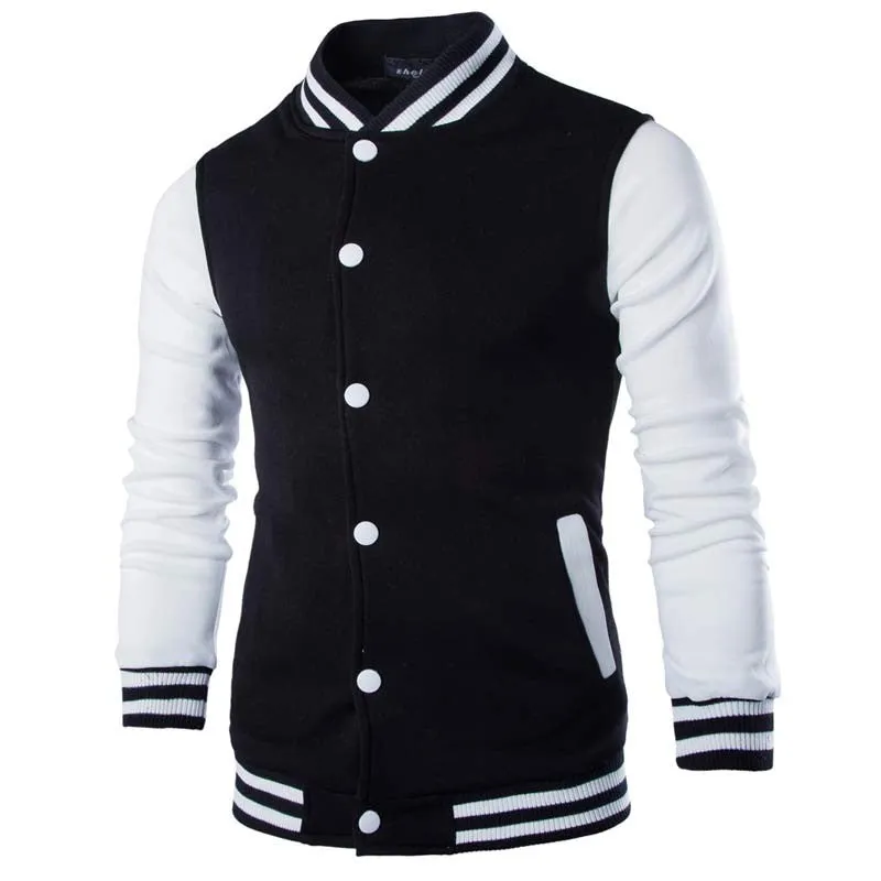 Hooded Baseball Jacket Men Fashion Design Black Mens Slim Fit Varsity Jacket Stylish College